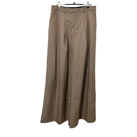 Anthropologie Maeve Pleated Wide Leg Pants Size 12 Brown Metallic Sequins Office - Picture 1 of 10